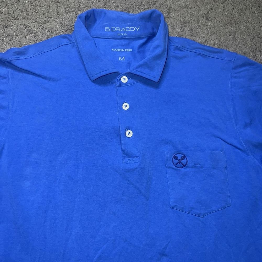 B Draddy‎ Sport Polo Shirt Mens Medium Blue Tennis Performance Stretch USA Made